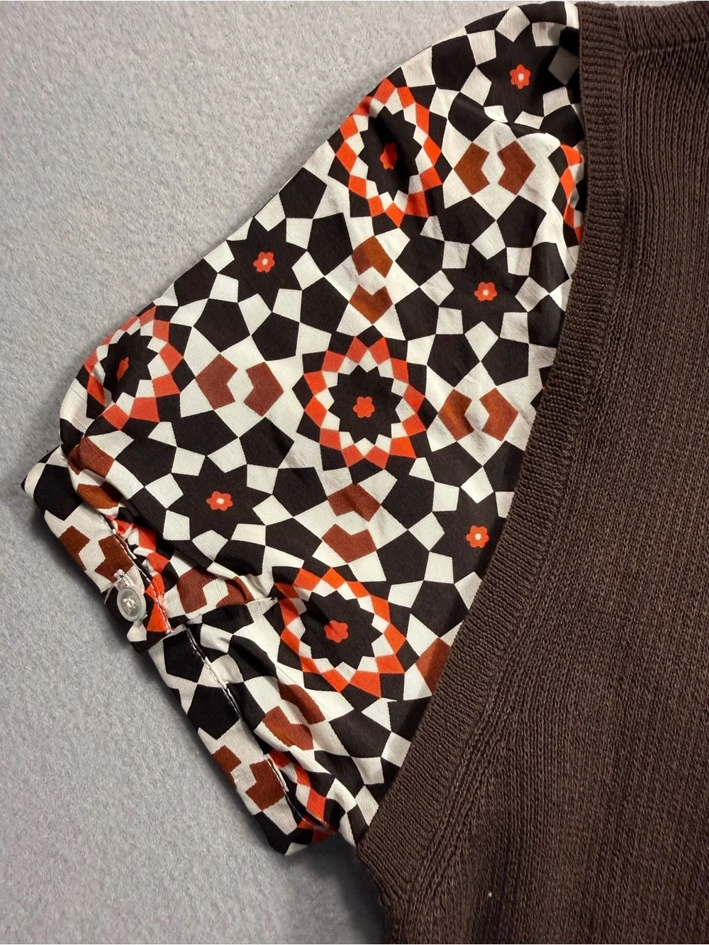 Tory Burch Small 100% Silk Cotton Brown Midi Stretch Sweater Dress Retro 70s
